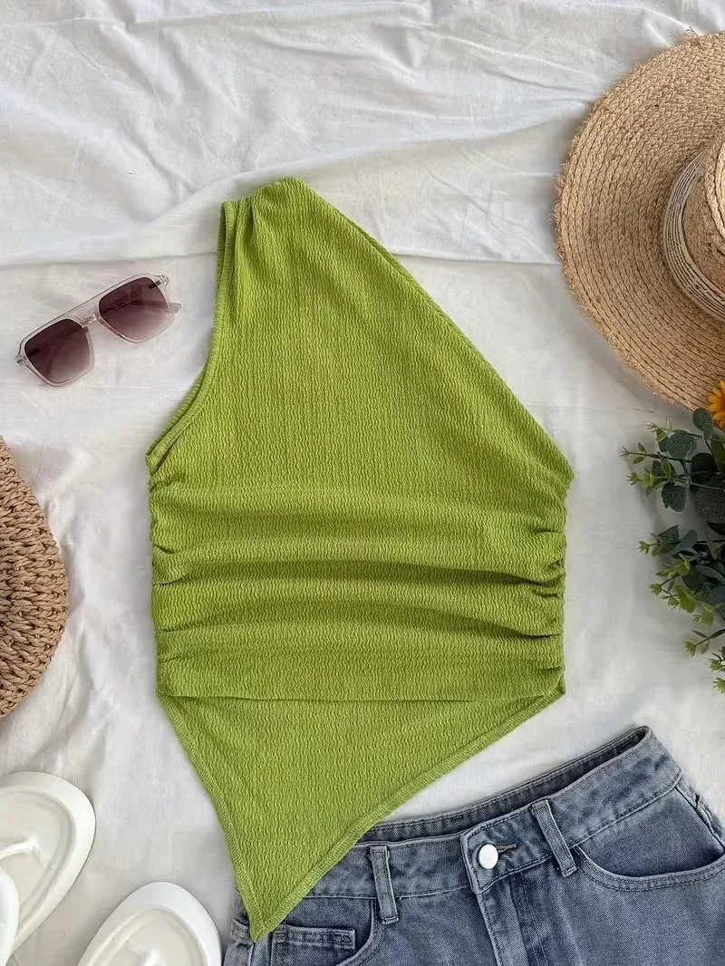 Canotta corta da donna con scollo asimmetrico per le vacanze estive