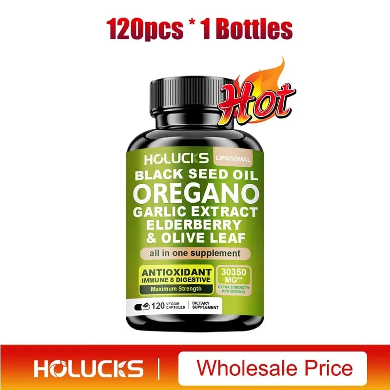 10 in One Oregano Oil Supplement Capsules Black Seed Oil Garlic Extract Elderberry - Immune & Digestive Support - 120 Pills
