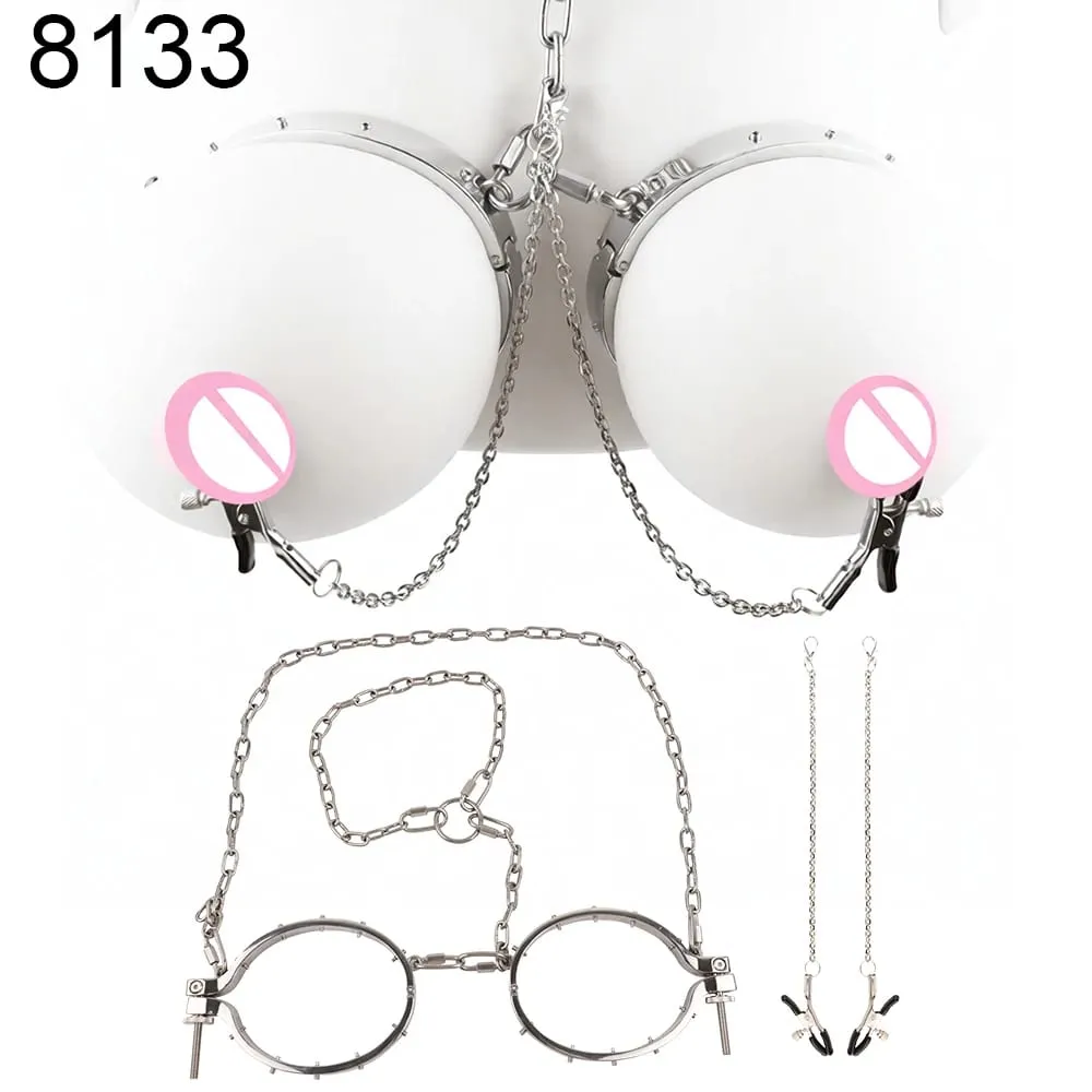 Stainless Steel Breast Bondage Chest Clamp Nipples Massager Strapon Metal Bra Nipple Teating BDSM Sex Toys For Women Men