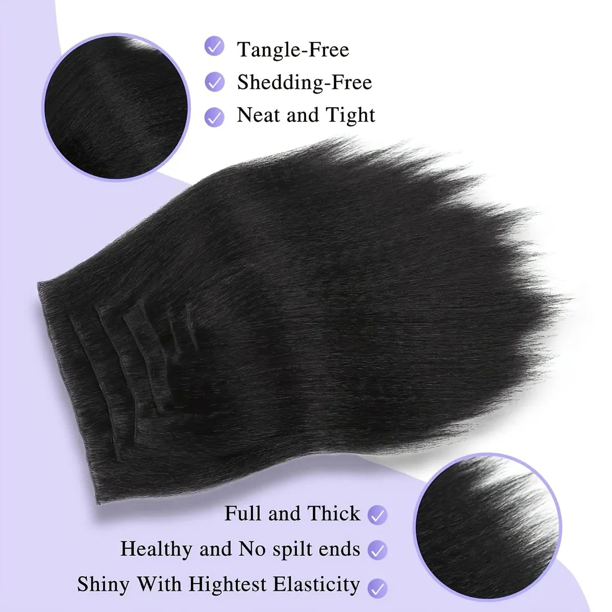 18-22icnh Synthetic Yaki Straight Clip In Hair Extensions For Women Black 7Pcs/Set Synthetic Extensions Hairpiece — image 4