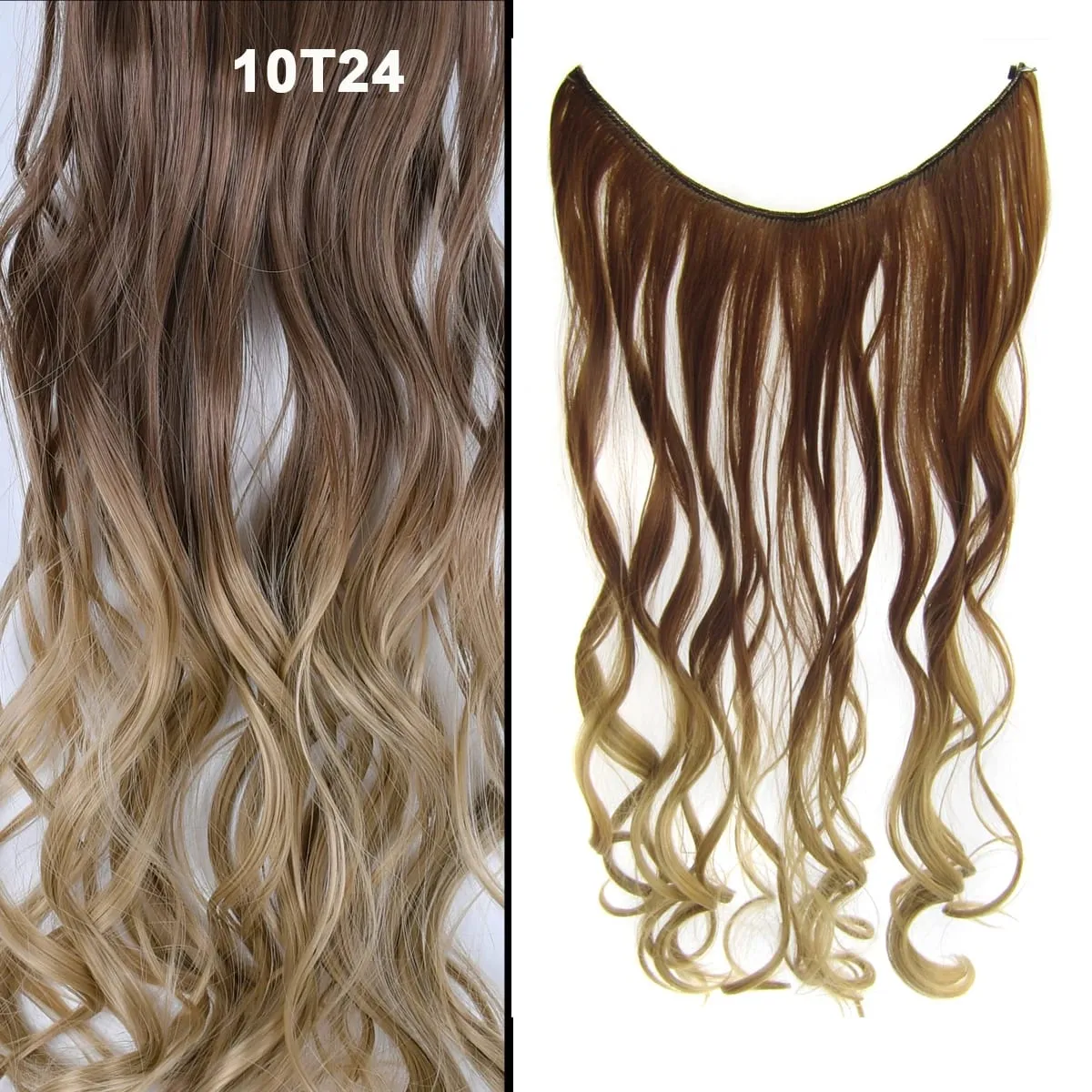 Jeedou Wavy Hair Extension Elasticity Invisible Wire Fish Line One Piece No Clips Synthetic Hairpieces Ombre Color For Ladies — image 50