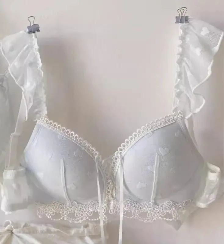 Japanese Kawaii Lingerie Set Small Chest Sweet Heart Print Wireless Bralette & Panty Set Comfortable Anti-Sagging Bra for Women — image 9