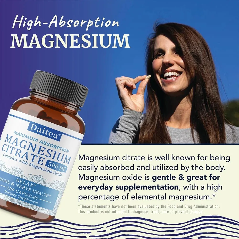 Magnesium Citrate Complex 500 MG for Calm Relaxation & Digestion Health Support - High Absorption Magnesium Supplement — image 6