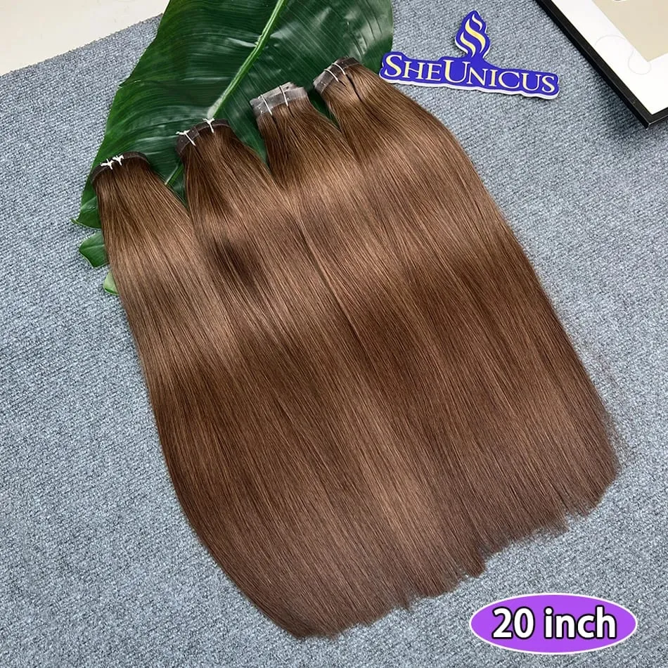 #2 Color Straight PU Clip Ins Hair Extensions 100% Human Hair 100g/Set 7pcs Seamless Invisible PU Weft Vietnam Hair For Women — image 6