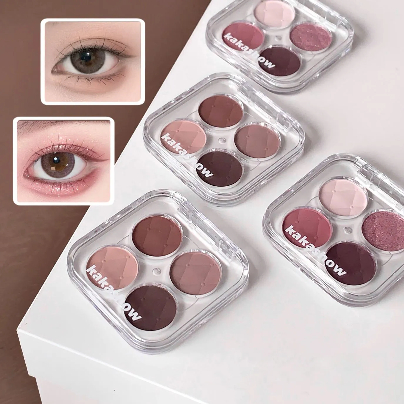 4 Color Eyeshadow Palette Shiny Peach Pink Eye Shadow Matte Milk Tea Eyes Makeup Palette Waterproof Glitter Shimmer Eye Cosmetic — image 6