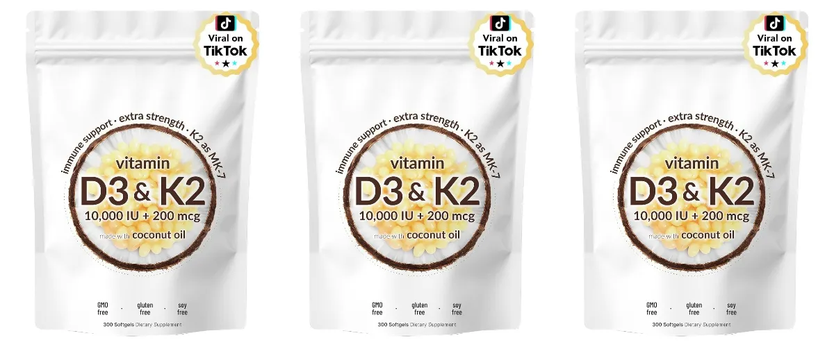 Vitamin D3 & K2 Softgels with 10 000 IU Vitamin D3 & 200 mcg K2 for Immune System & Bone Strength Support Adults 300 Softgels