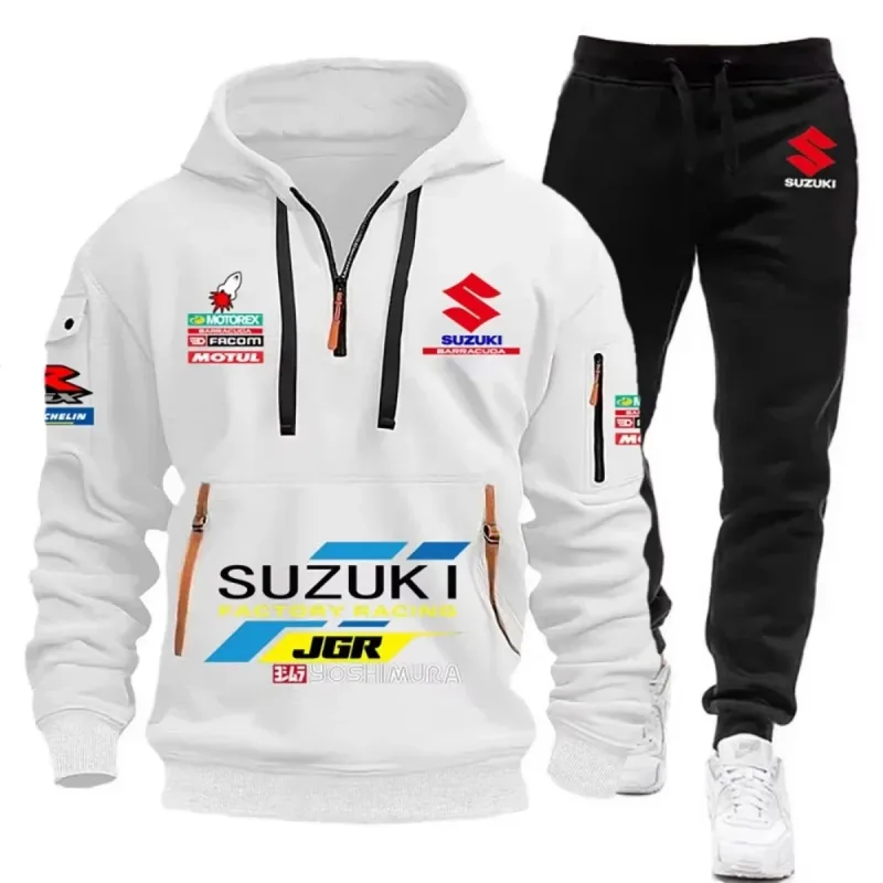 2026 Suzuki Men's Hoodie, Half-Closed Front Multi-Pocket Sport Shirt + Athletic Pants Two-Piece Set for Cycling, Running and Mot — image 7