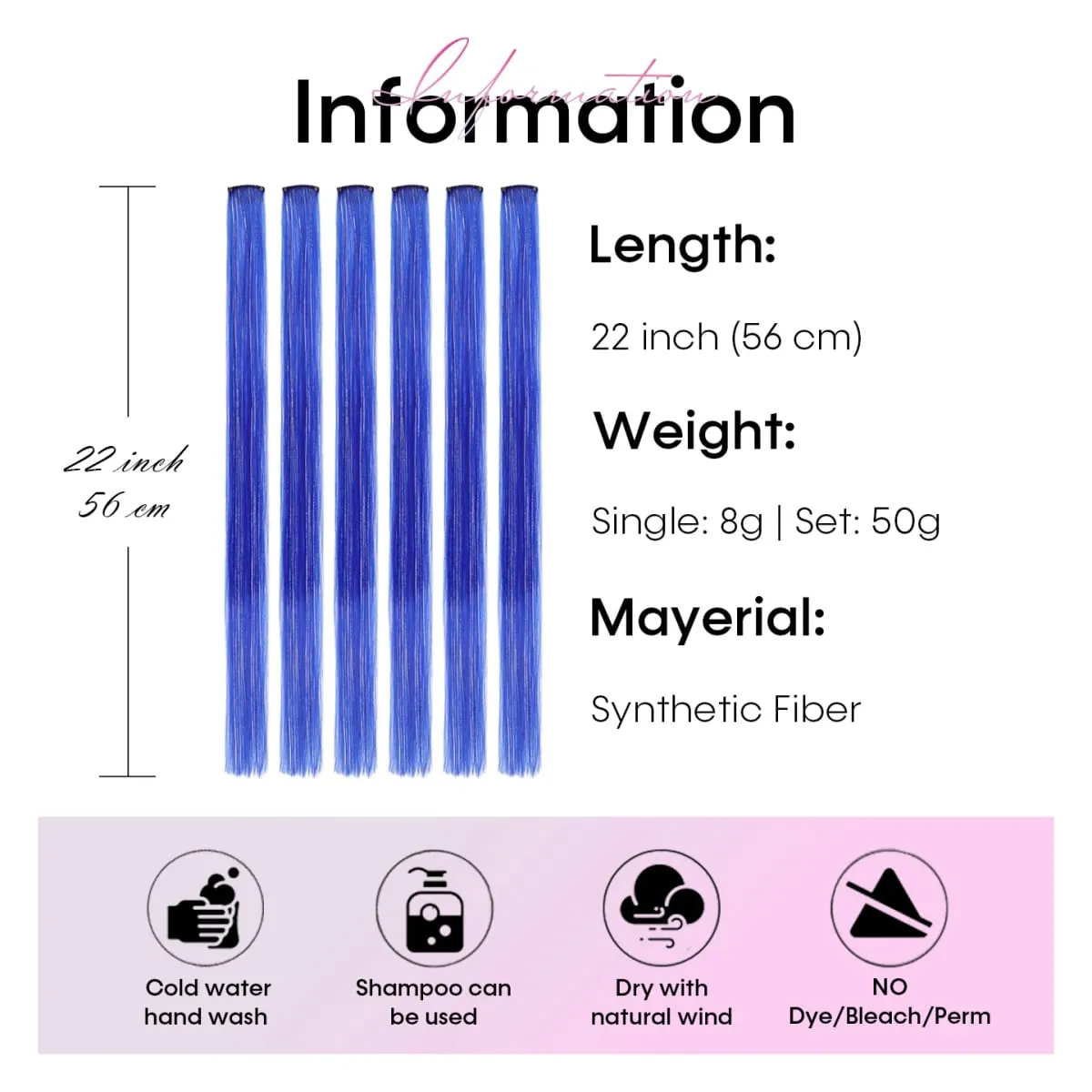 Synthetic 6pcs Clip in Hot Pink Hair Extensions Mix tinsels 22 Inch Colored Hair Extensions 2 in 1 Rainbow Hair — image 5