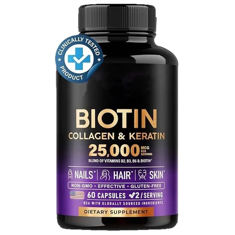 Biotin Capsules Contain Collagen and Vitamin B2 B3 B6 & B7 for Women Men Hair Care Supplements Skin & Nails Support 60 Pieces — image 8