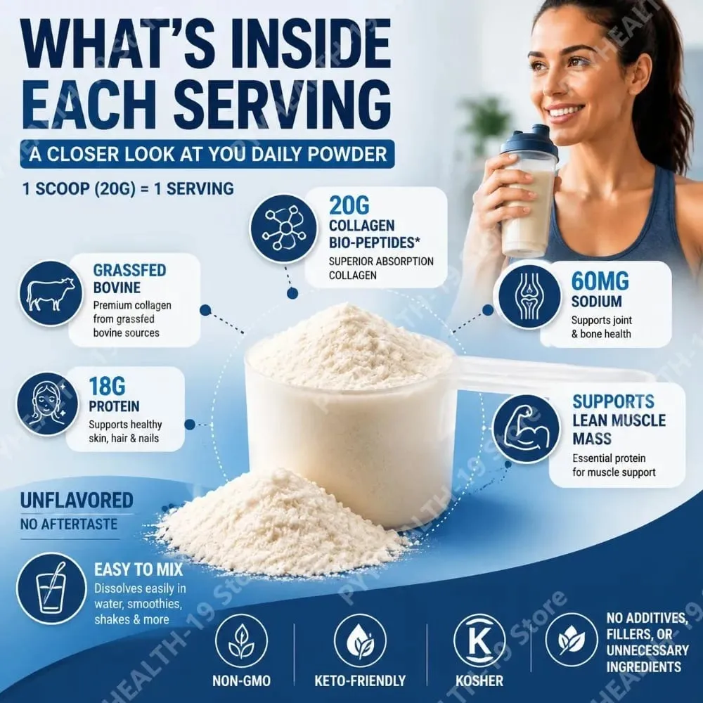 Collagen Bio-Peptides Protein Powder with Grassfed Bovine for Skin Hair Nail Joint Bone & Muscle Support Adults 567 Grams — image 5