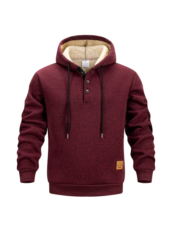 Felpa con cappuccio a mezzo bottone da uomo addensare felpe con cappuccio invernali maglione lavorato a maglia in pile caldo retrò pullover casual sportivo da corsa all'aperto — image 5
