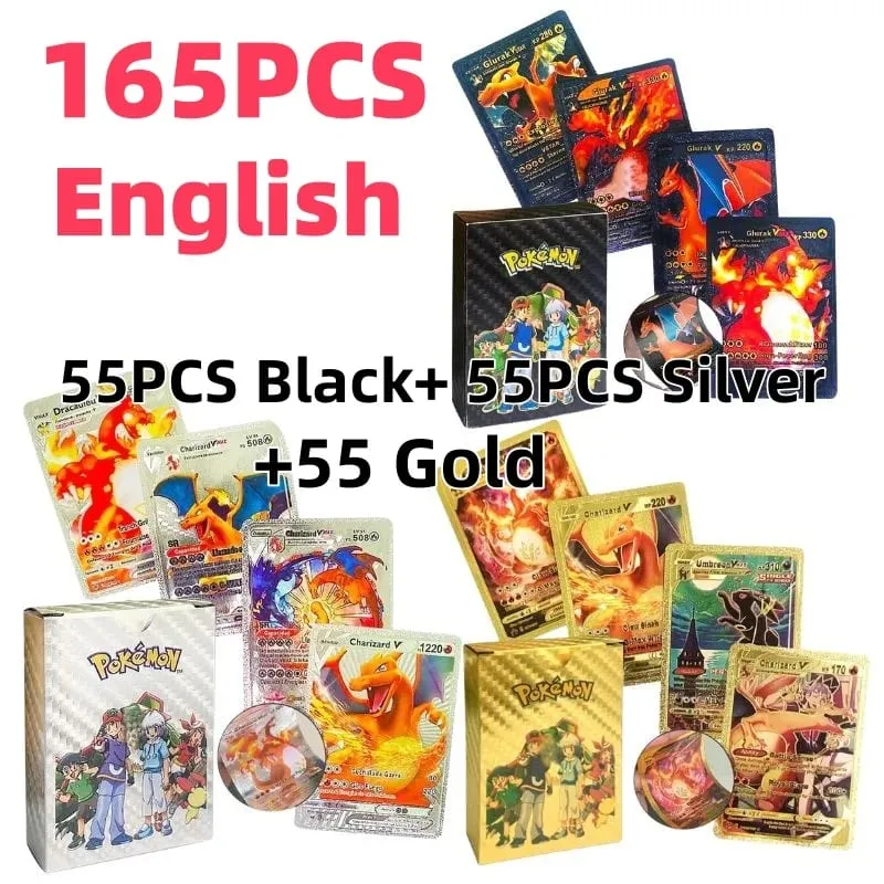 55PCSPokemon oil Cards Golden Letters English / Spanish Game Card Metalicas Charizard Vmax Gx Series Gift Gold/Silver/Black F — image 12