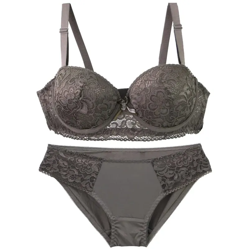 Bra Underwire Rajutan Bunga Baru 2025 untuk Wanita Pakaian Dalam Cup BC Renda Tali Dapat Disesuaikan Pakaian Dalam Empuk Minimizer Push Up — image 3