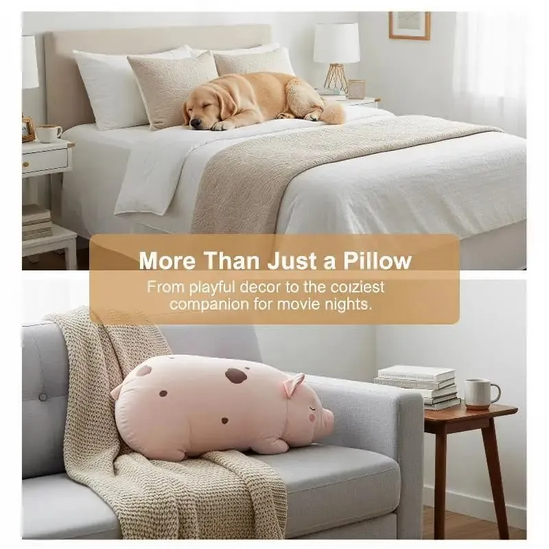 Pig Shaped 3D Plush Pillow Super Soft Comfortable Fabric Decorative Cushion for Living Room Sofa Bed