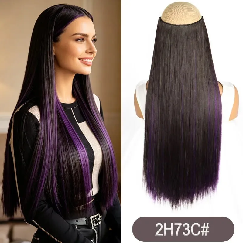 Synthetic 24Inch Long Straight One Piece Rainbow Highlight Clip In Hair Extensions for Women Daily Use Easy Wear — image 11