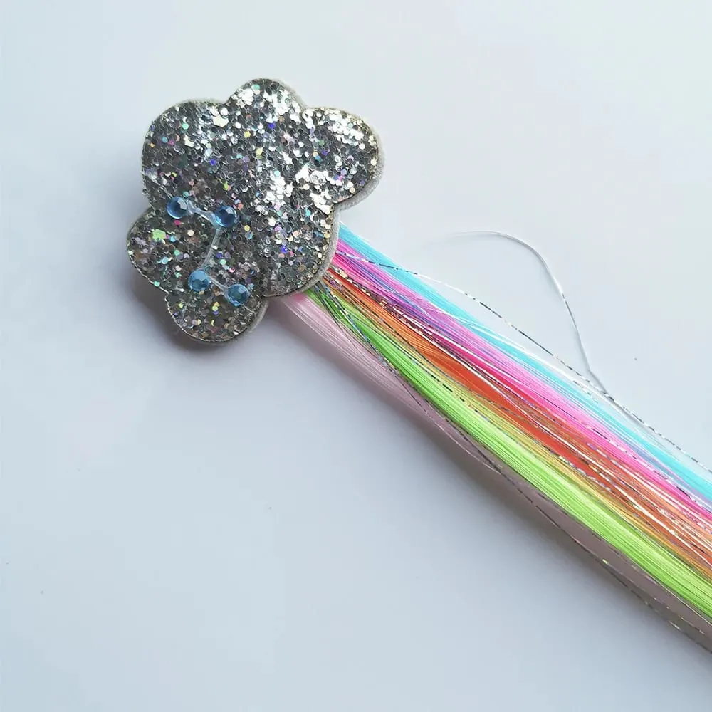 6pcs Clip in Curly Hair Extensions Rainbow Color Hairpieces with Cute Alligator Clip Bows for Girls-Great for Gifts Holidays