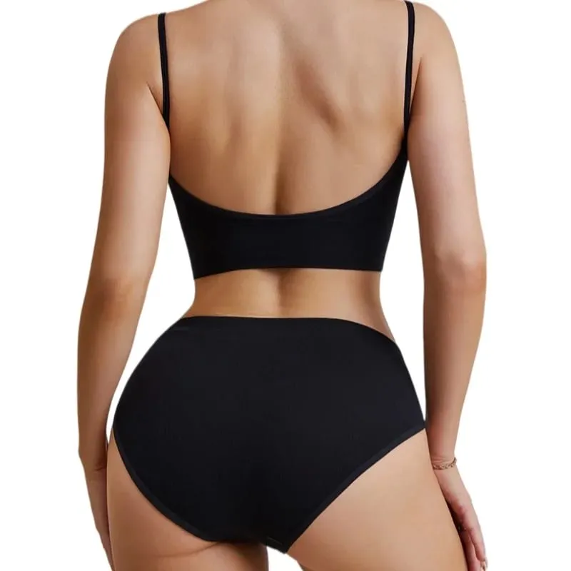Set Seluar Dalam Bra Wanita Bra Seamless Cropped Bralette Crop Top Low Back Brassiere Lingerie Seksi Push Up Bra Set Seluar Dalam Seksi — image 4