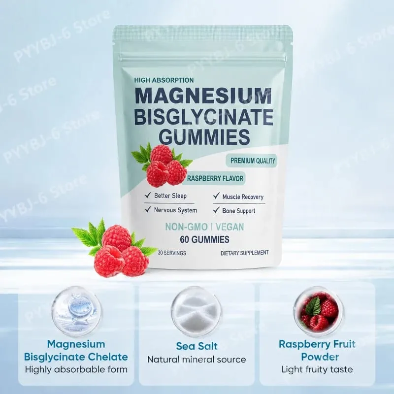 Magnesium Bisglycinate Gummies Chelated Magnesium Daily Mineral Support Vegan Raspberry Flavor Non-GMO Gluten Free 60 Count — image 4