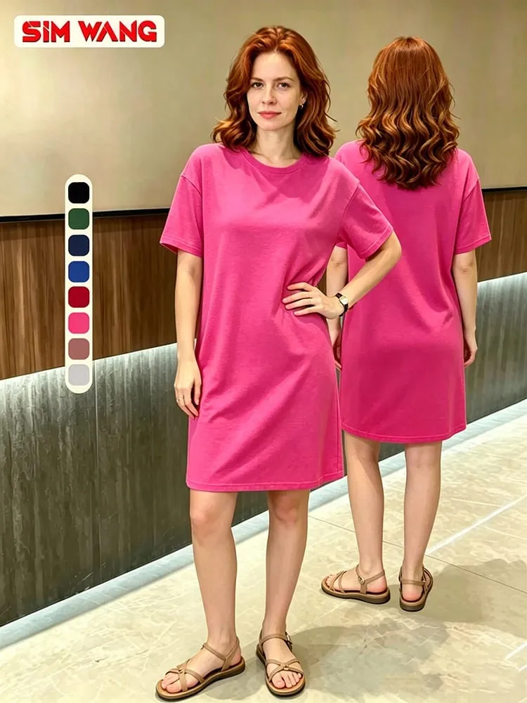 Loose Casual Fuchsia Short-Sleeve Dress European & American Style Women's Summer Apparel for Export — image 2