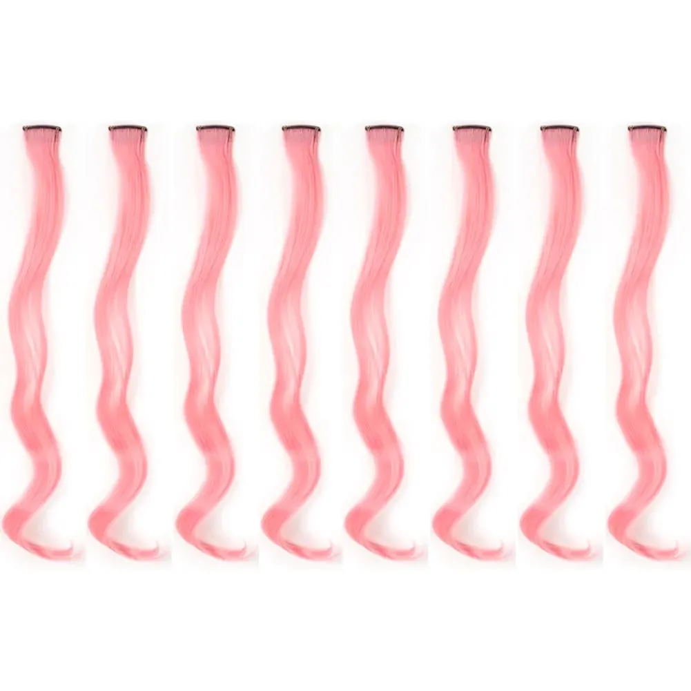 20 Inch Colourful Curly Wavy Party Highlights Clip in Synthetic Hairpieces 8 Pack Curly Colored Hair Extensions for Women — image 12