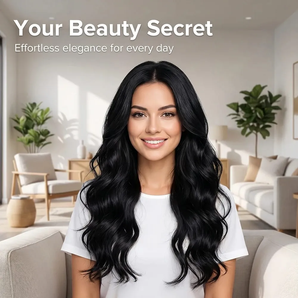 32' Invisible Wire Hair Extensions Curly Black No Clip One Piece Synthetic Hair Piece for Women Natural Long Heat Resistant — image 6