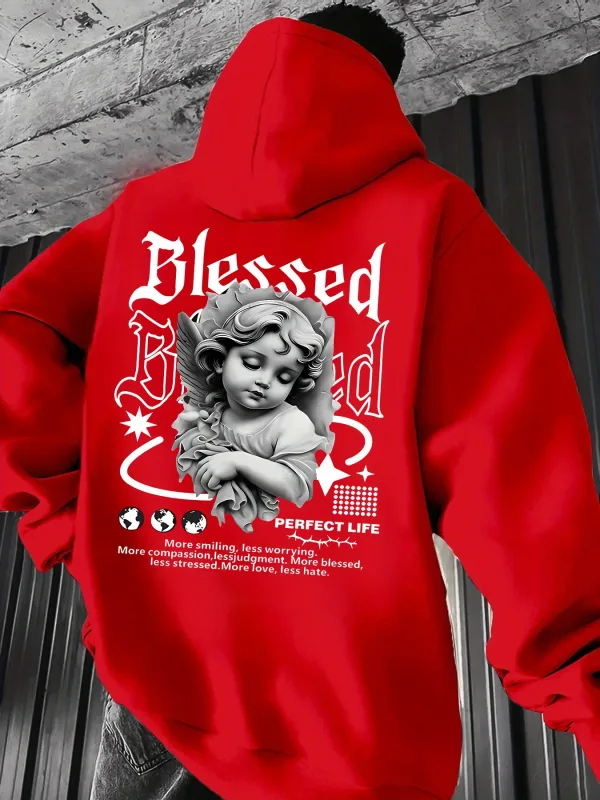 Men's Aesthetic Angel Hoodie Hip Hop Sports Streetwear Blessed Vintage Cherub Print Casual Loose Pullover Sweatshirt Tops — image 4
