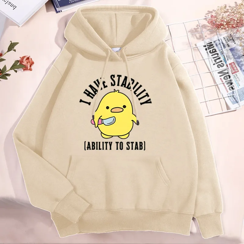 New I Have Stability Ability To Stab Hoodies Men Women Fashion Duck Graphic Sweatshirt Soft Unisex Streetwear Long Sleeve Tops — image 3