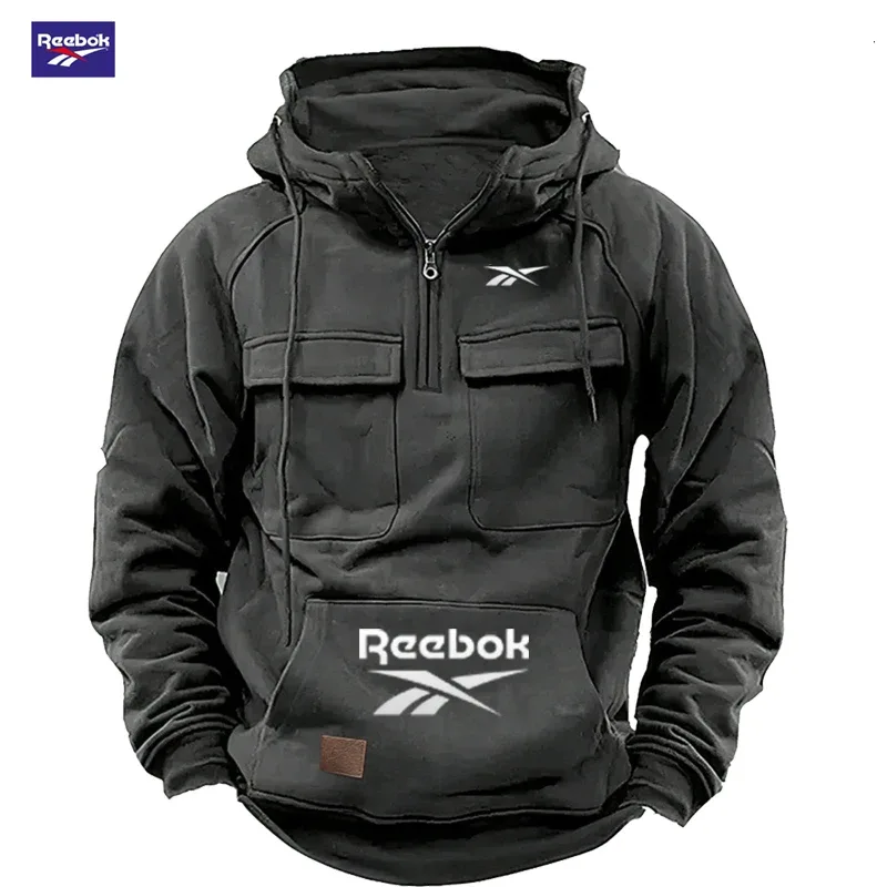 2026 Reebok Logo Multi-Pocket Design Hoodie - The Top Choice for Fashionable Autumn and Winter, a Semi-Zippered Hooded Comforta — image 3