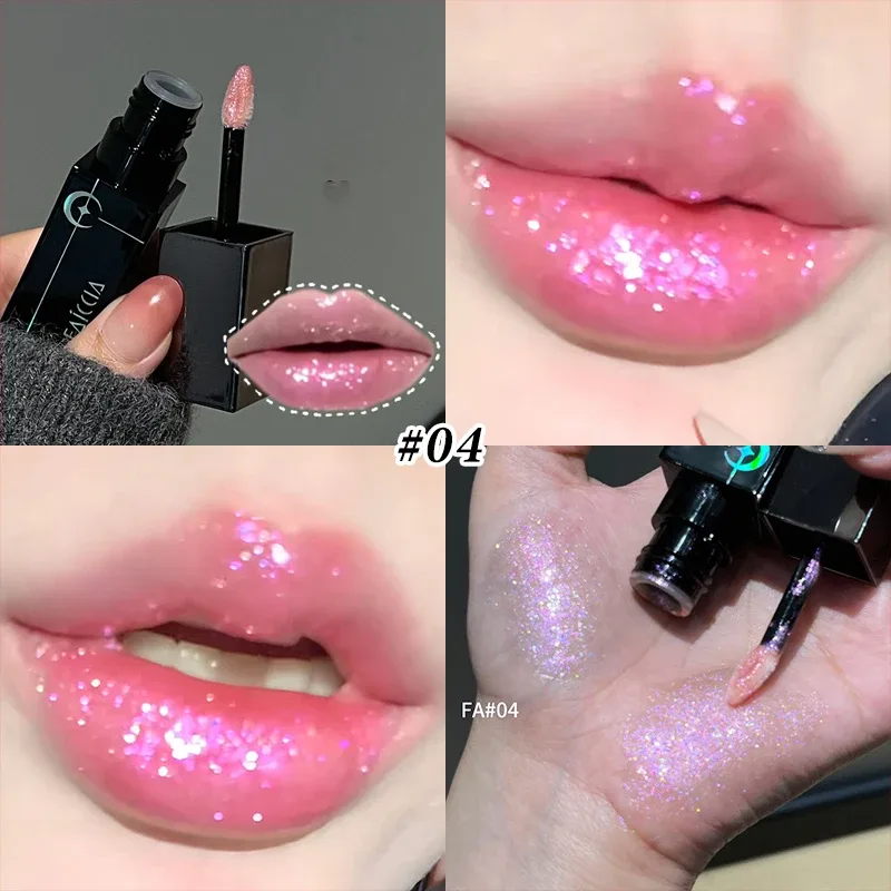 8 barev Glitter Watery Lip Gloss Diamond Perleťová metalická rtěnka Trvalá hydratační nelepivá Halloween party make-up
