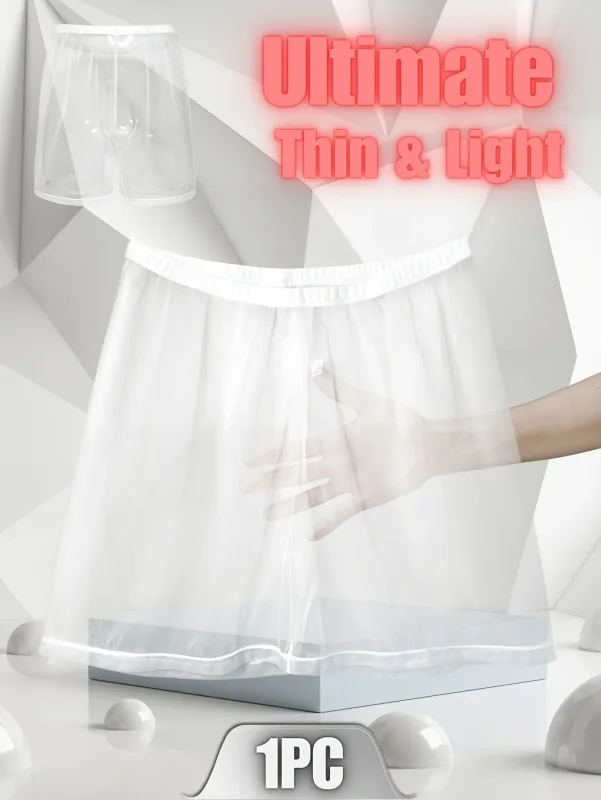 1Pc Sexy Sheer Mesh Men Underwear Fashionable Soft Transparent Home Loose Fit Boxing Pants Sleep Shorts Sleepwear Pajama Pants