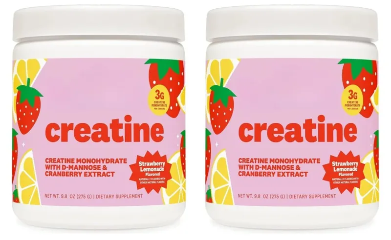 Creatine Monohydrate Powder Supplement 3g Serving Vegan Formula Strawberry Lemonade Flavor Zero Sugar for Active Lifestyle