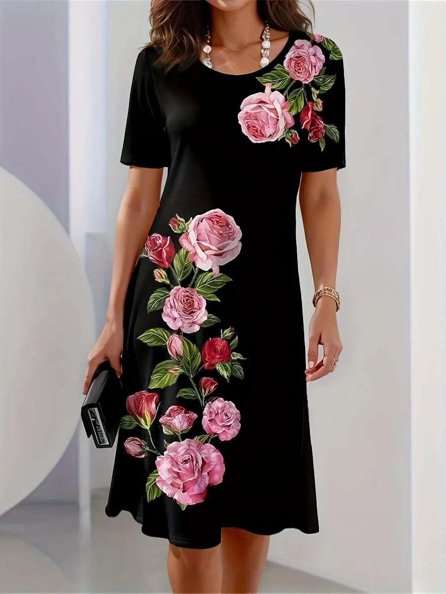2025 New Fashion Rose Peony Floral 3D Printed Women's Dress Casual Vacation Travel Dresses Party Banquet Dress Woman Clothing — image 2