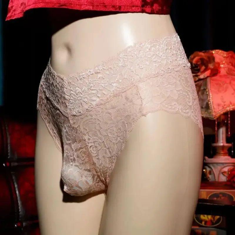 Sissy Pouch Intimo Uomo Mutandine di pizzo ultrasottili Slip a rete cava Crossdressing Femminilizzazione Mutande Gay Lingerie — image 4