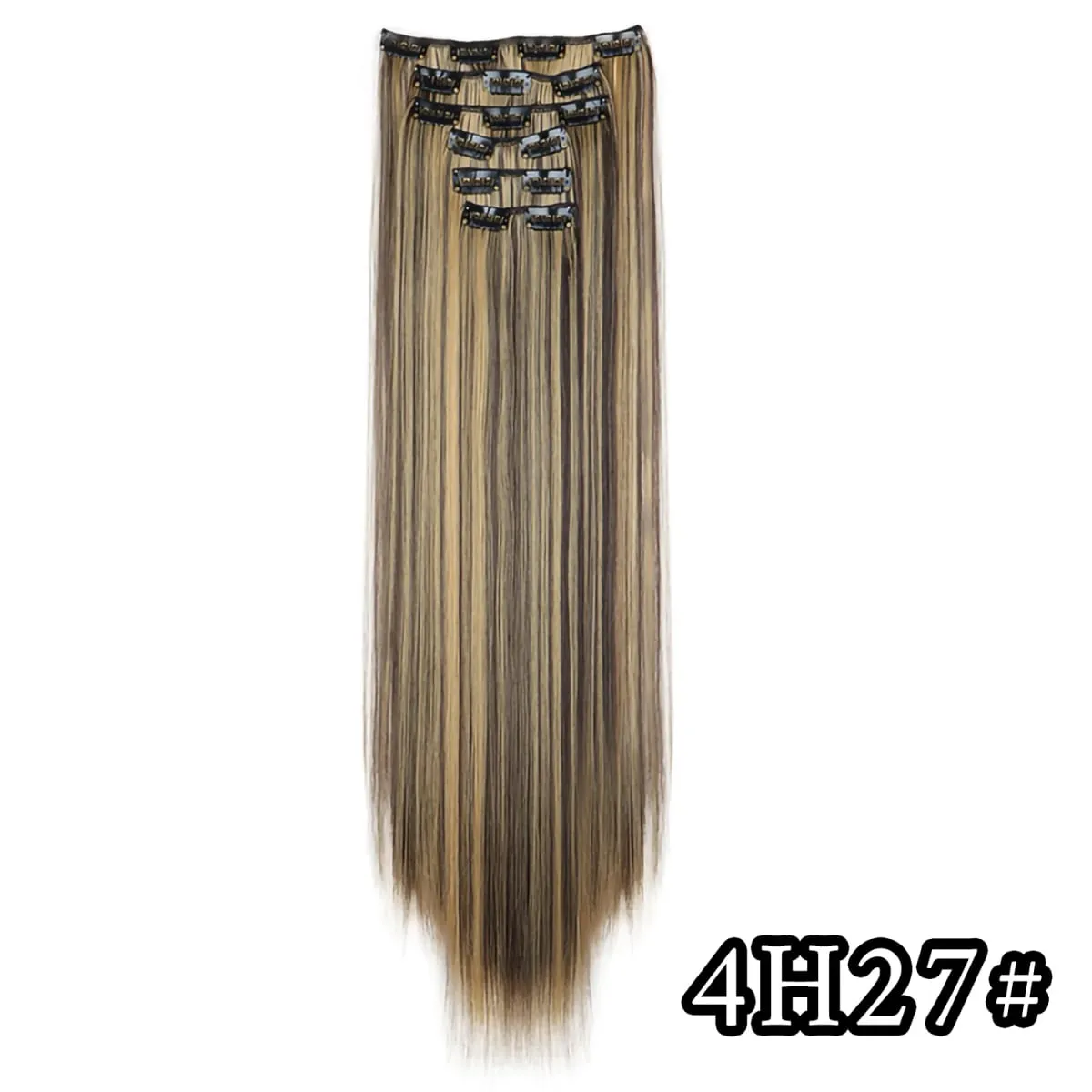 24 Inch Synthetic Clip in Hair Extensions Long Straight Heat Resistant Fiber Hairpiece for Party Cosplay Daily Wear Blonde Black