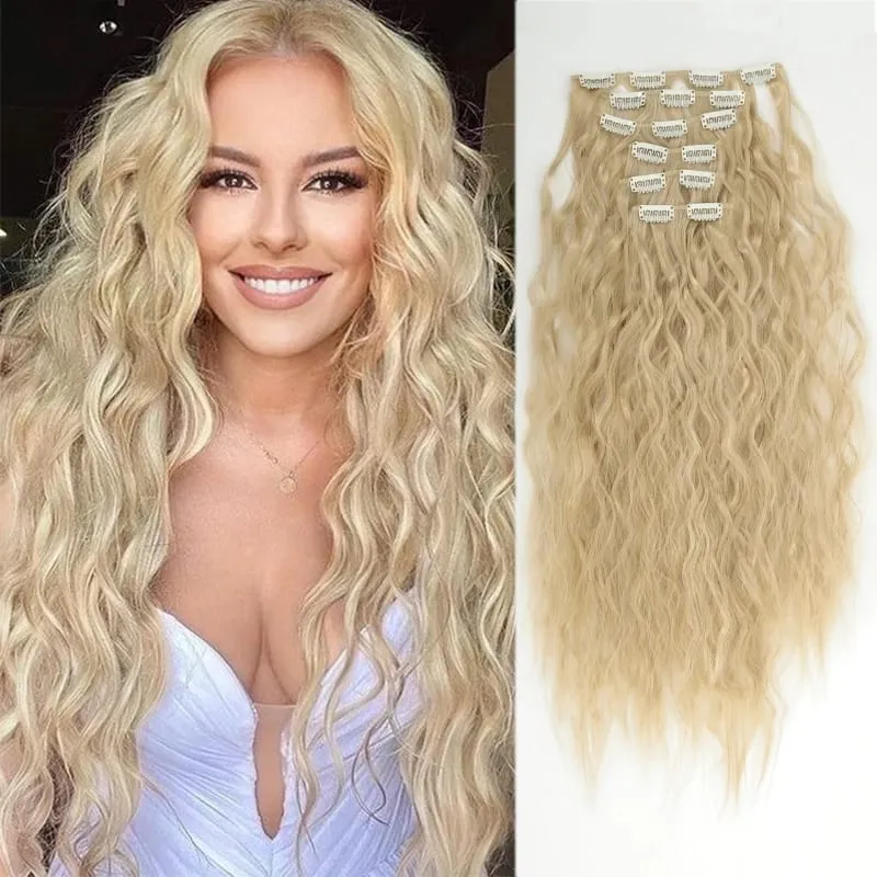 6PCS Clip In Hair Extensions 24" Black Brown Hair Extension Long Mermaid Waves Synthetic Clip On Hairpiece For Women — image 13
