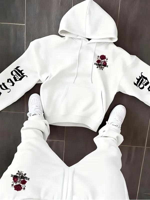 2026 Autumn/Winter New Style Simple Casual Stylish Soft Comfortable 3D Rose Flower Pattern Printed Men's Hooded Sweatshirt — image 2
