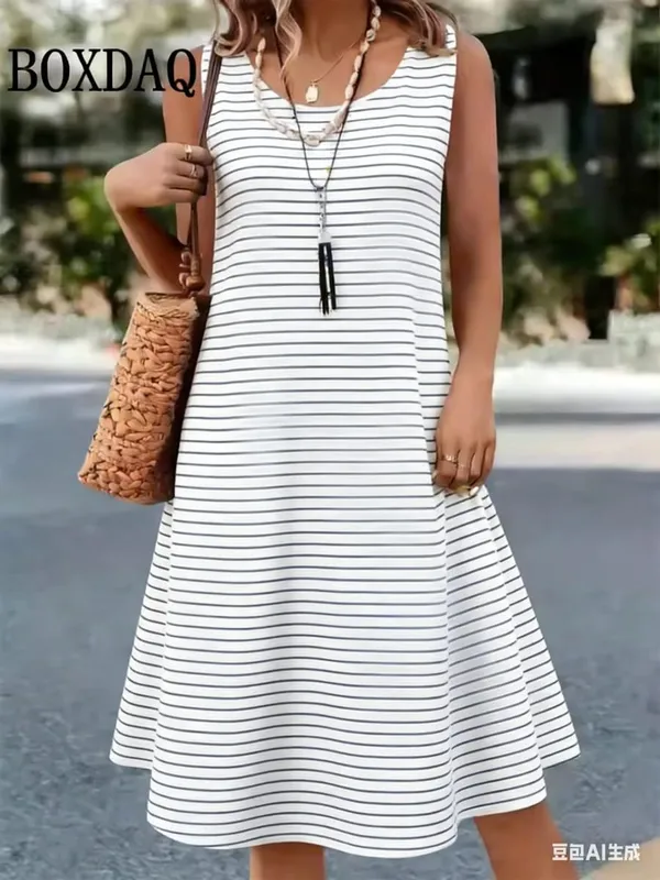 Summer Hot Sale Polka Dot Sleeveless Dress Elegant Women's Fashion 3D Print Mini Dress Casual Round Neck Loose Women's Clothing — image 12