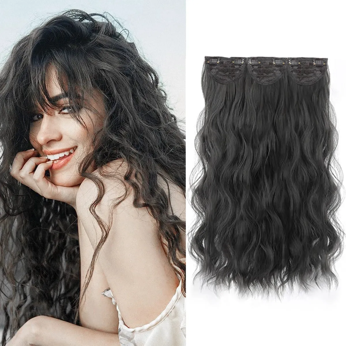 Grampo em extensões de cabelo para mulheres 3 pçs longo ondulado encaracolado clipe em extensões de cabelo 18 Polegada sintético grosso postiços — image 2