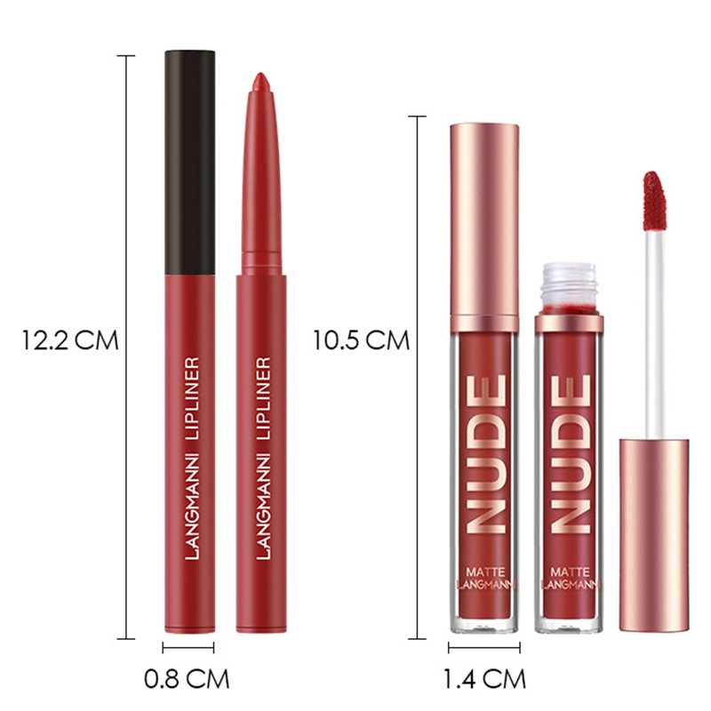 Waterproof Lasting Matte Velvet Lip Gloss Lip Liner Set 2pcs/set Lipliner Pen and Lip Gloss Combination Set Lips Contour Makeup — image 7