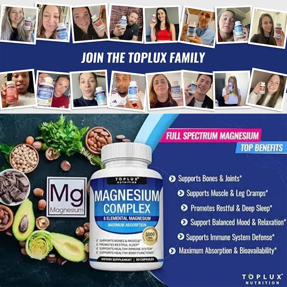 Magnezyum Kompleksi 1000mg Glisinat Sitrat Oksit Aspartat Orotat Malat Taurat Yüksek Abs ile 8 Elemental Magnezyum Takviyesi — image 2