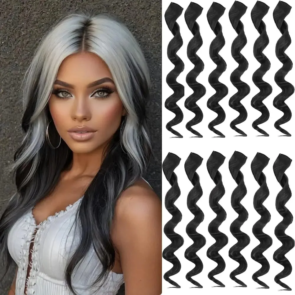 6 Pcs Black Hair Extensions 22 Inch Curly Wavy Colored Hair Colorful Clip in Extensions Highlight Party for Kids Girls Synthetic — image 15