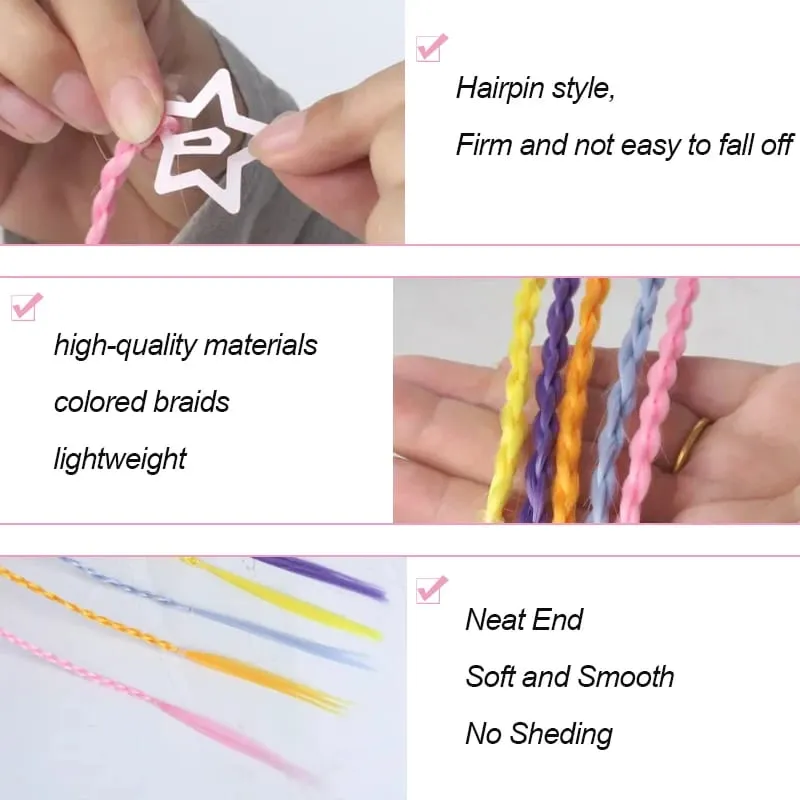 5Pcs Star คลิปผม Braids Extensions สีสันสังเคราะห์ Braid อุปกรณ์เสริมผมสำหรับสาวเด็ก 35 ซม./14 นิ้ว y2K Party คอสเพลย์ — image 4