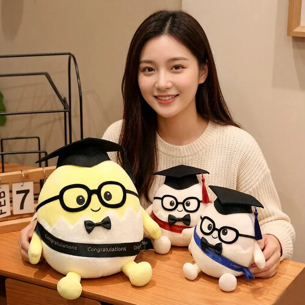 15/25cm Ribbon Humanoid Egg Plush Toy Graduation Bachelor Doctor Stuffed Plushie Kawaii Mascot Souvenir Classmate Gift — image 2