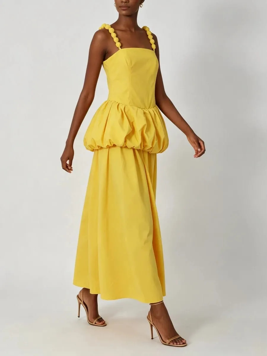 VGH Trend Yellow Maxi Dress Women Square Collar Sleeveless Folds Elegant Long Skirt for Club Evening Party Summer Fashion New — image 4