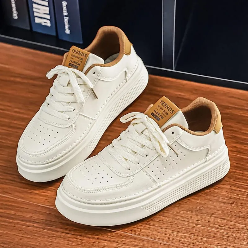 Men Casual Sneakers Breathable Trendy Mating White Comfortable Non-slip Daily Walking Thick Soled Height Increasing Sports Shoes
