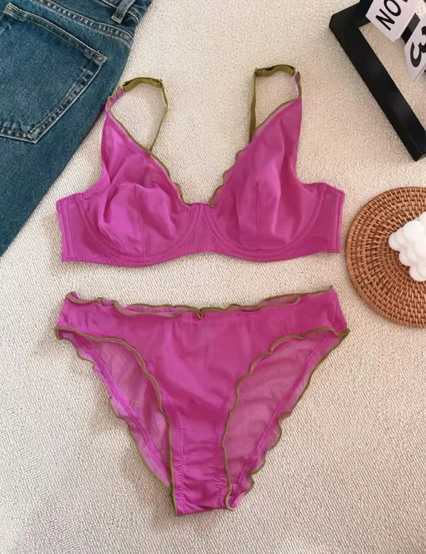 European Luxury Lingerie Set Full Cup Sheer Ultra Thin Bra & Panty Set Sexy Comfort for Women Large Small MOYISU Sexy Tushy S-XL — image 19