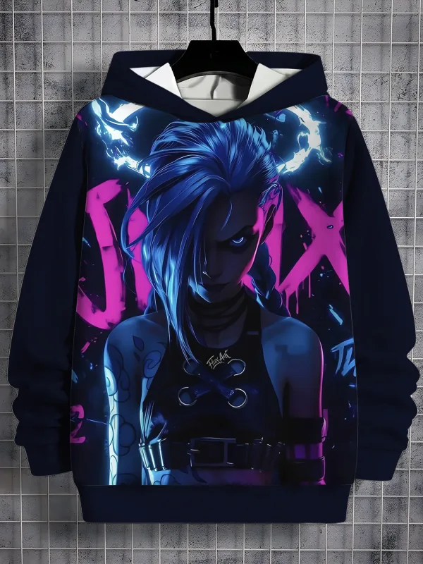 2026 Arcane Jinx Anime 3D Print All Seasons Children Casual Sweatshirt Cool Pullover Tops Unisex Clothes Boy Hoodies Clothes — image 6
