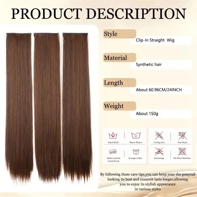 24Inch Synthetic Long Straight 3pcs/set Hair Extension Invisible Hair Thickening Hairpiece for Women Daily Use — image 4