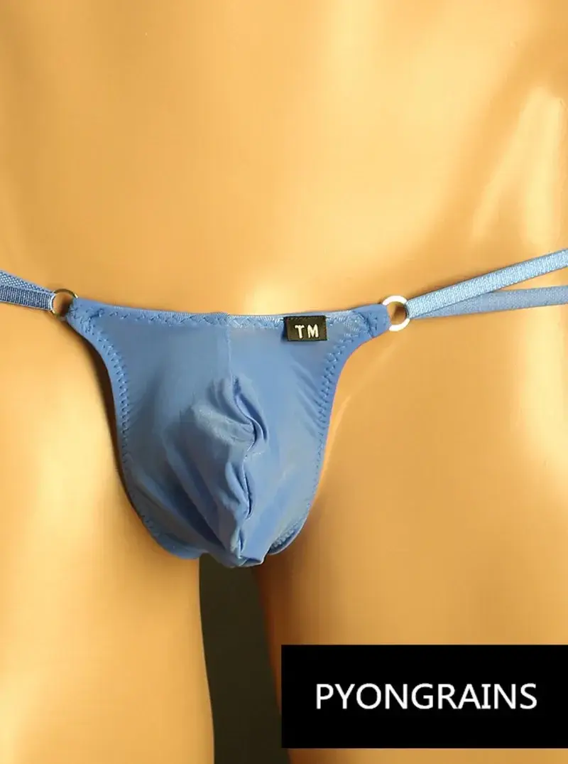 Férfi Állítható Fém O-gyűrű Dupla vékony pántos Bikini Alsónadrág Alacsony emelkedés Selymes Ice Silk 3D U Konvex Tasak Szexi Férfi Fehérnemű
