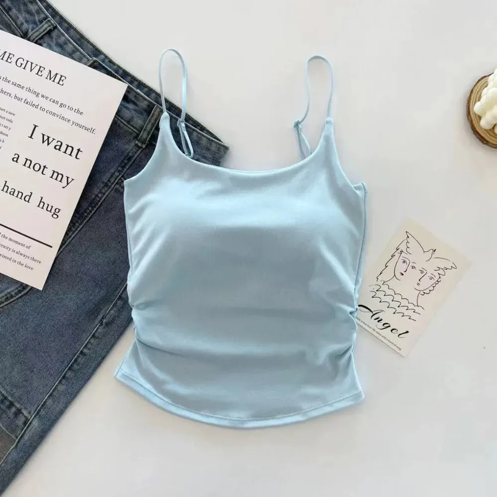 Sweet Sleeveless Suspender Vest Slim With Padded Cups Fitted Tops Underwear Short Vest Sports Activities
